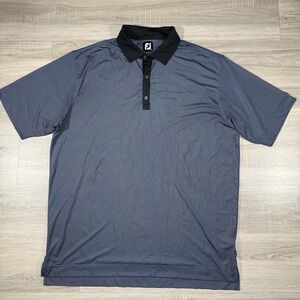 FootJoy Polo Shirt Mens 2XL Table Check Geometric Performance Golf Black Stretch